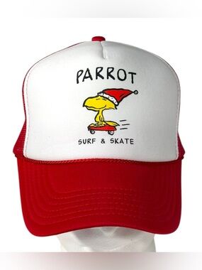 Vintage Style Parrot Surf & Skate Trucker Hat Snapback OTTO Red White Cap